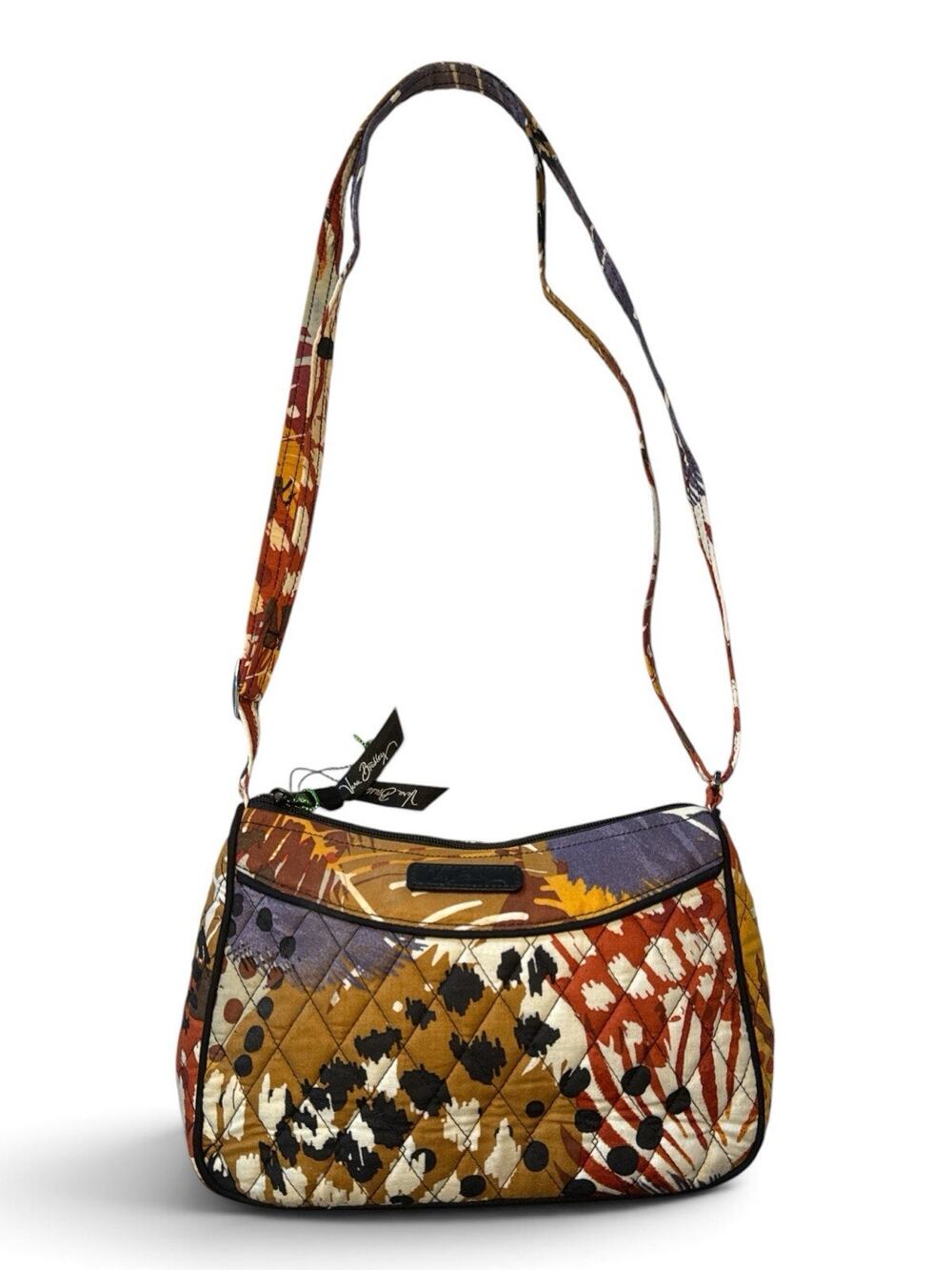 Vera Bradley Little Crossbody Purse in Painted Feathers Brown Black White